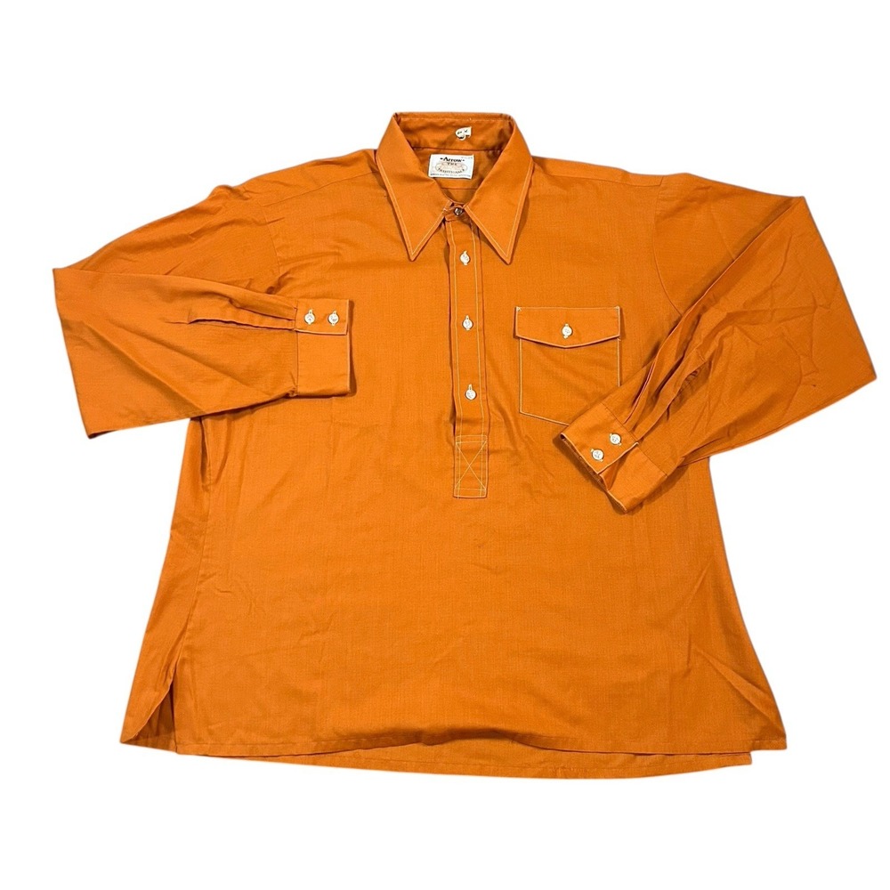 True Vintage Arrow Sanforized Decton Darcon Burnt Orange Button‎ Shirt XL 17.5